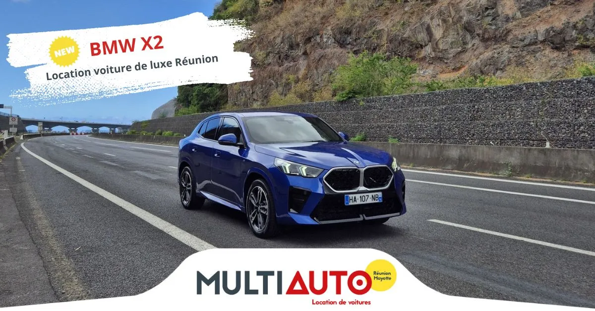 BMW X2 disponible à la location chez MultiAuto, idéale pour explorer La Réunion avec style.