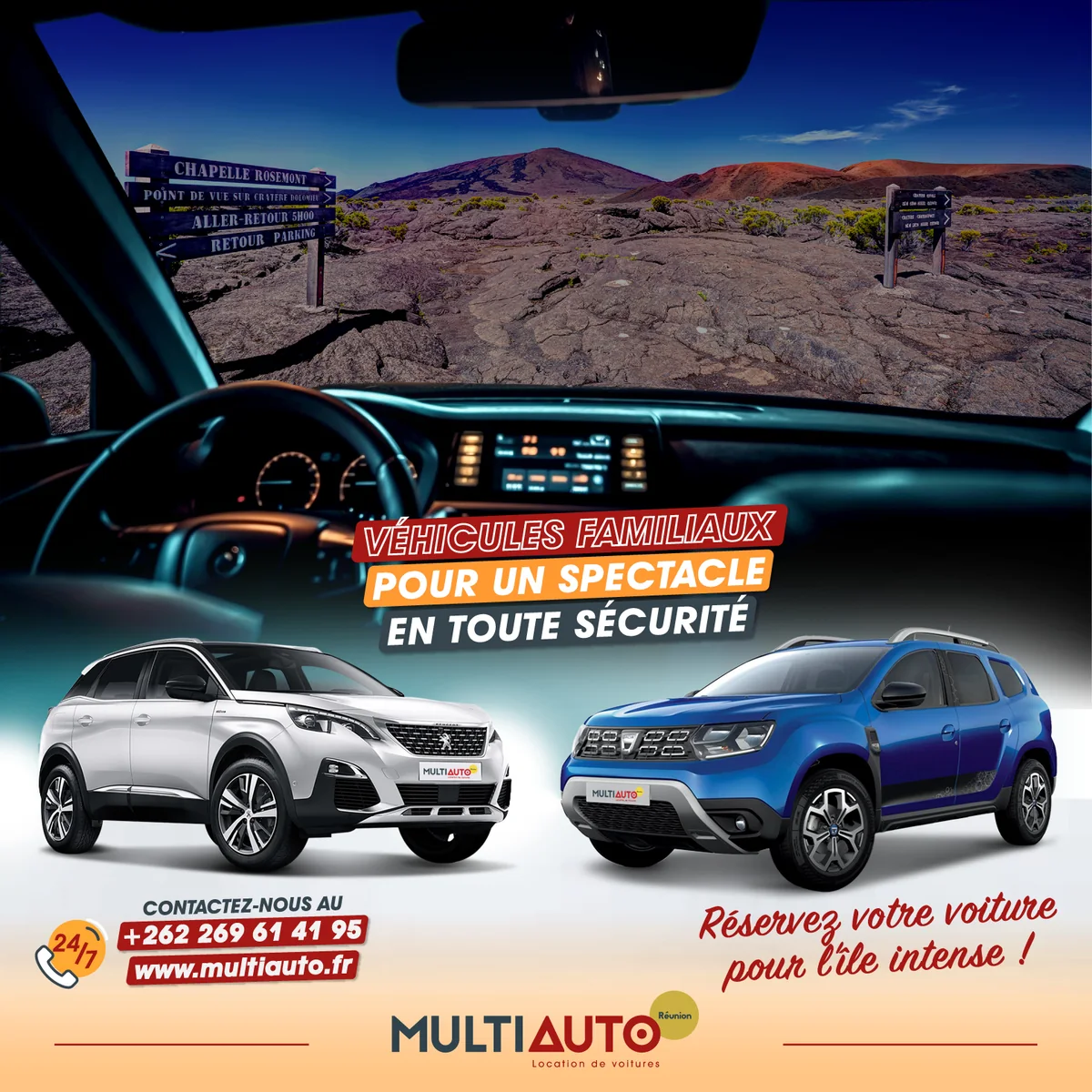SUV familiaux MultiAuto pour decouvrir le volcan de La Reunion