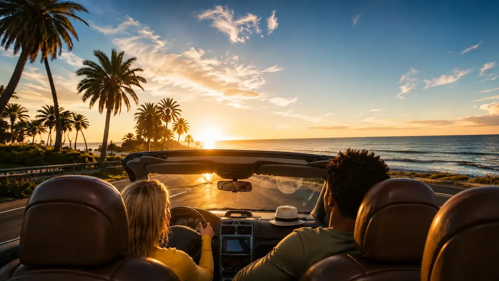 Road trip à La Réunion en voiture de location au coucher du soleil